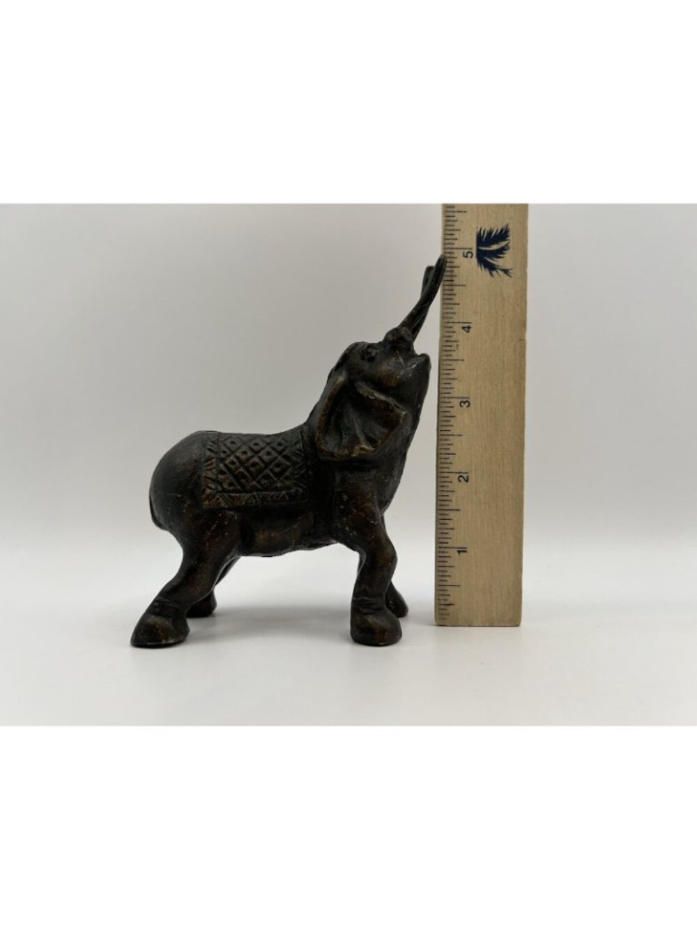 Vintage Heavy Bronze Elephant Trunk Up Open Middle Ash Tray 5“ Paperweight Desk - Picture 5 of 13